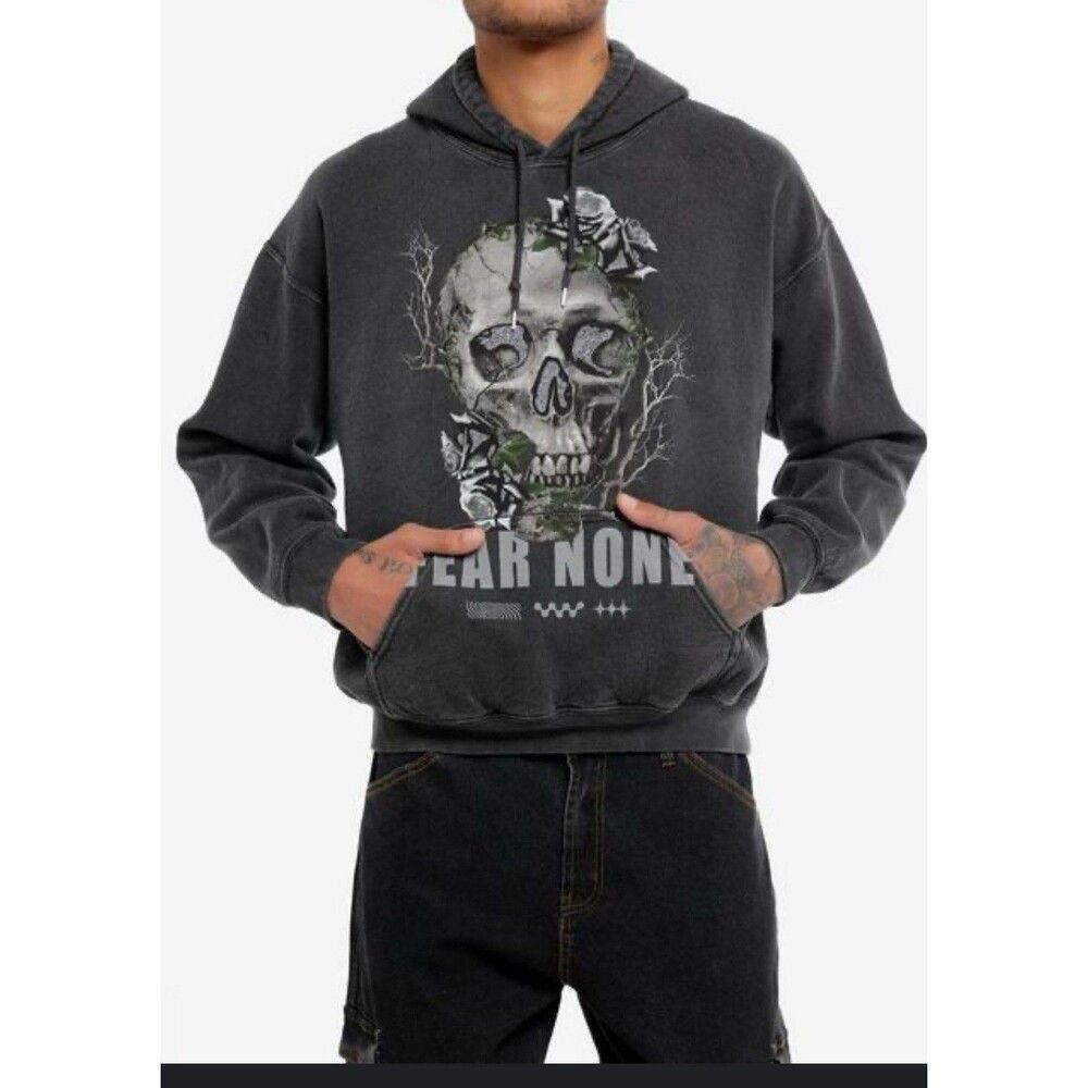 Thorn & Fable™ Fear None Glitter Skull Hoodie